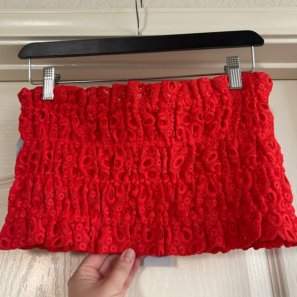 NWT Hill House June Nap Top Poppy Red Scallop Lace Size M